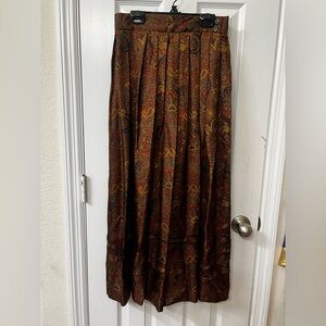 Ralph Lauren NEW 100% Silk Pleated Skirt Size 8 Brown Paisley with Pheasants